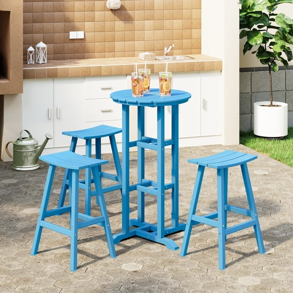 WestinTrends Malibu Outdoor Patio Bar Height Table and Bar Stool 4-Piece Dining Set, Pacific Blue