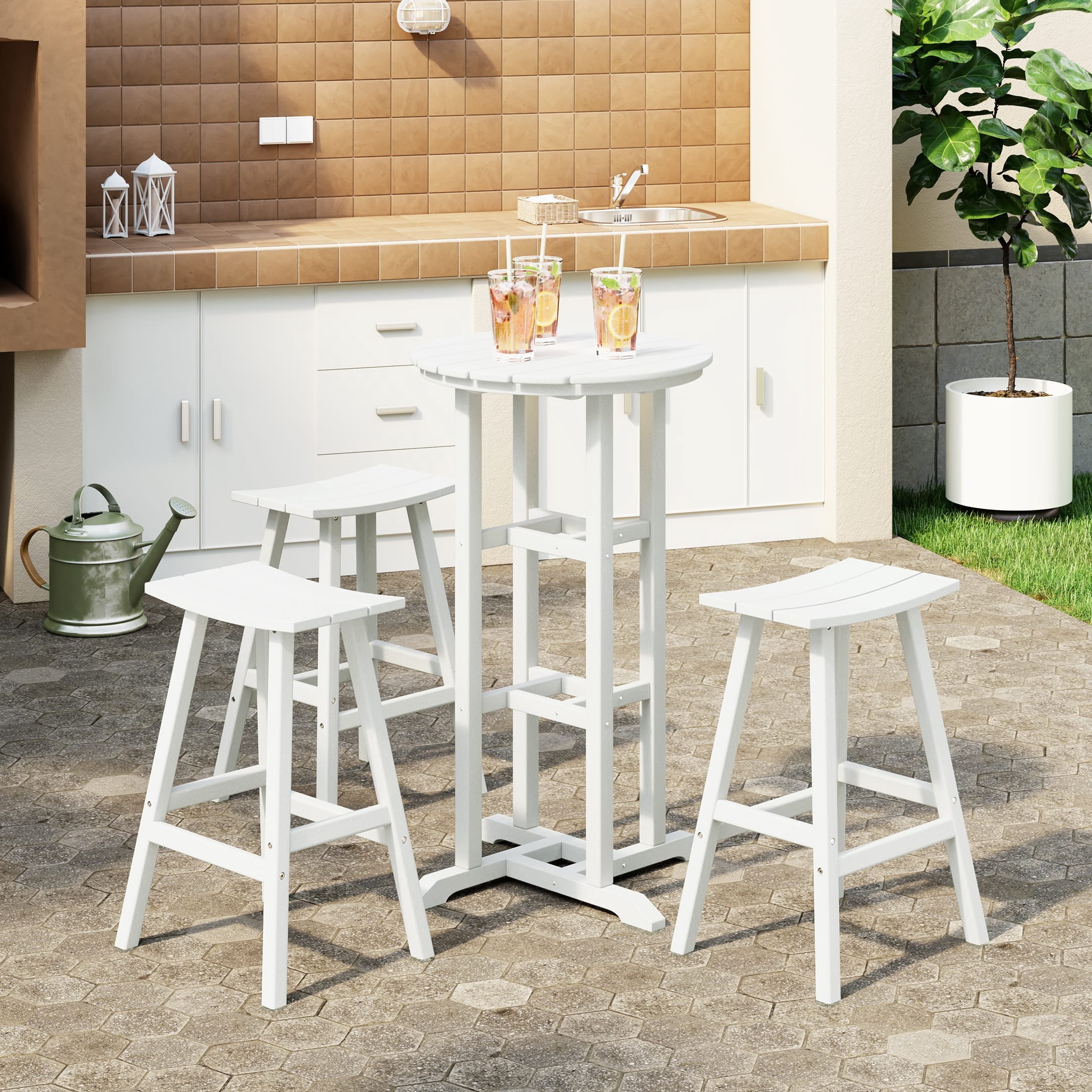 WestinTrends Malibu Outdoor Patio Bar Height Table and Bar Stool 4 ...