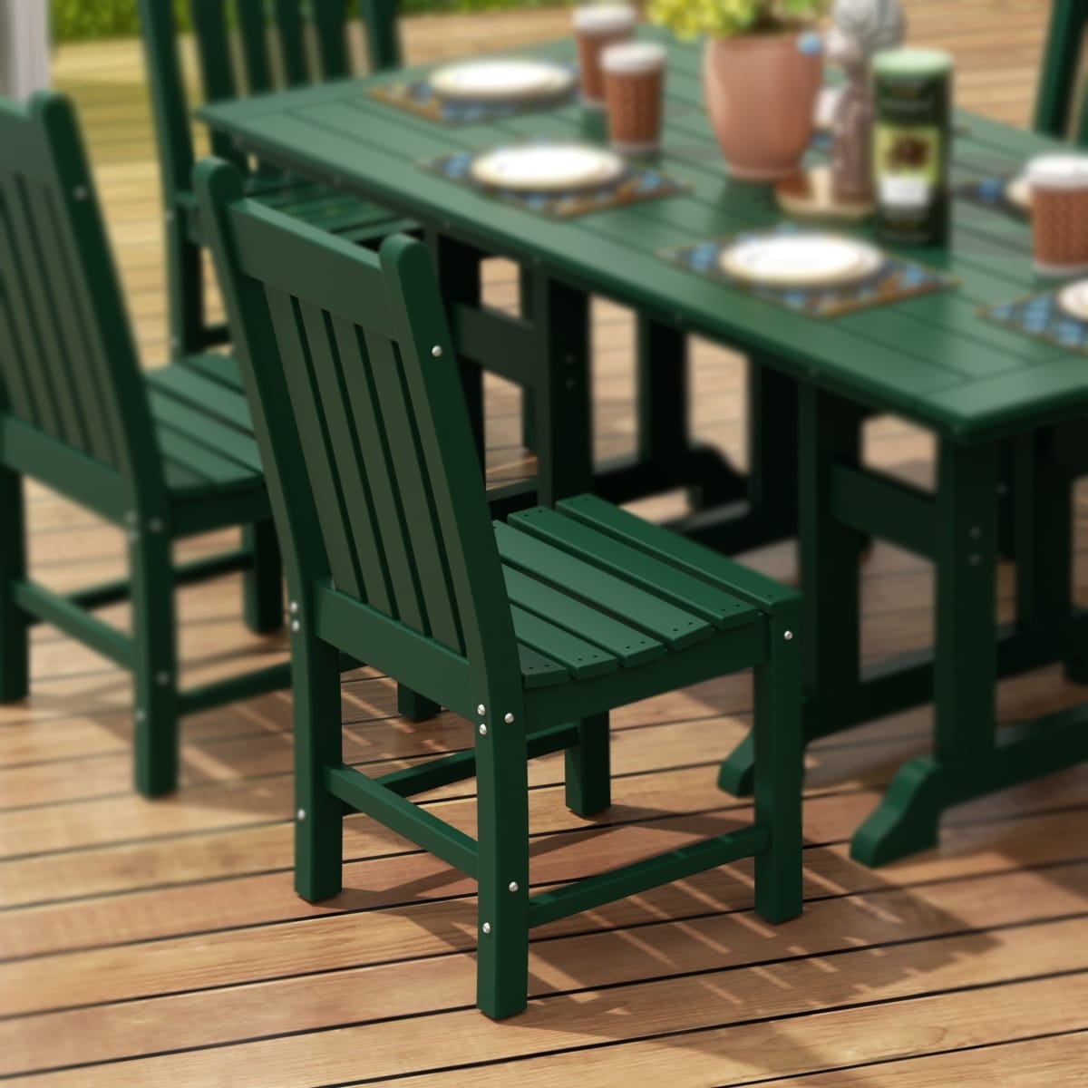 Dark Green HDPE Outdoor Dining Armchair with Fixed Arms