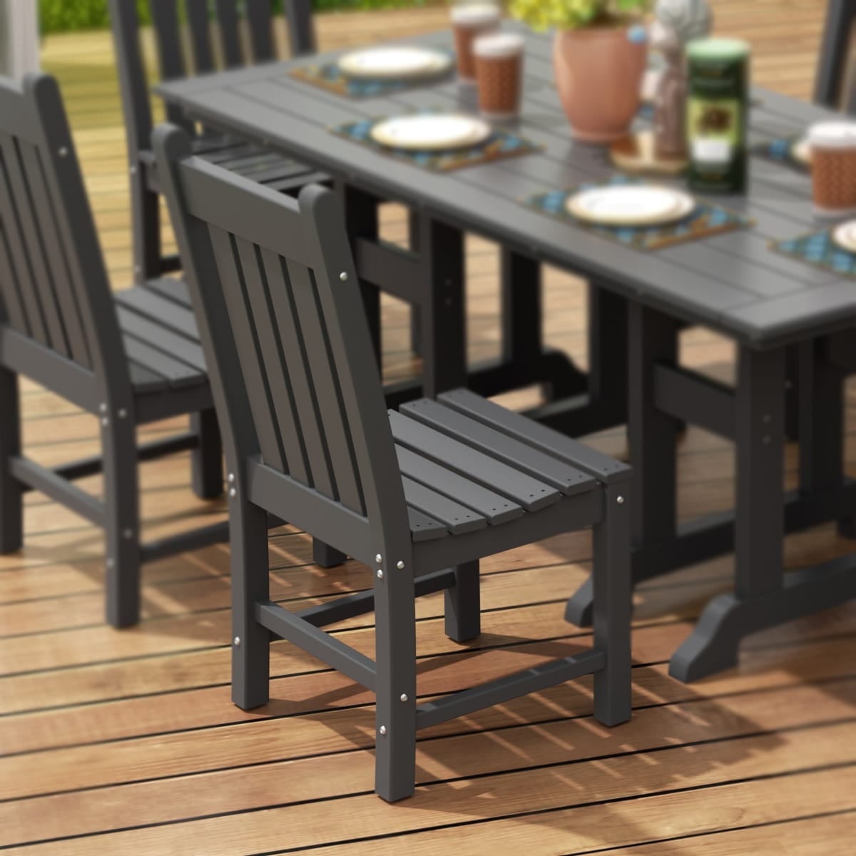 Gray HDPE Outdoor Patio Dining Armchair with Fixed Arms