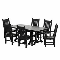WestinTrends Malibu Outdoor Patio Dining Set for 6, All Weather Poly Lumber Patio Furniture Set, 71" Farmhouse Dining Table Set with Umbrella Hole and 6 Patio Chairs, Black