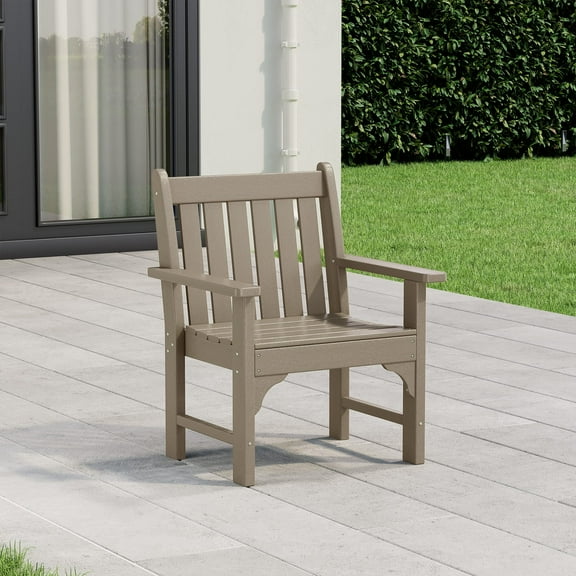 WestinTrends Malibu Outdoor Patio HDPE Adirondack Dining Arm Chair, Weathered Wood