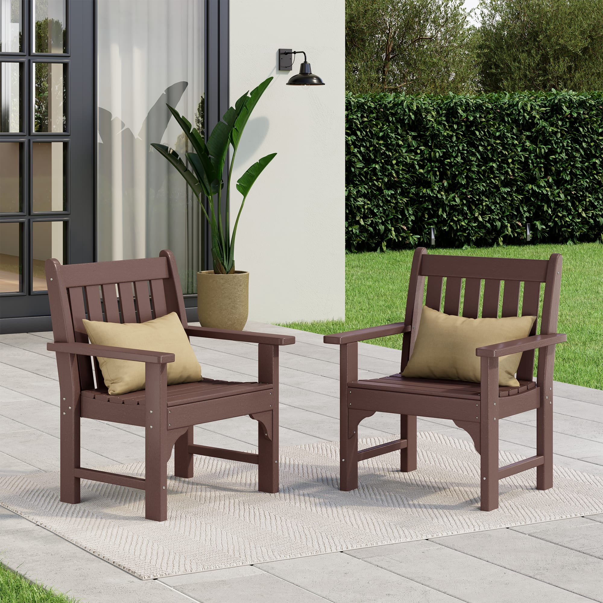 WestinTrends Malibu Outdoor Patio HDPE Adirondack Dining Arm Chairs (Set of 2), Dark Brown
