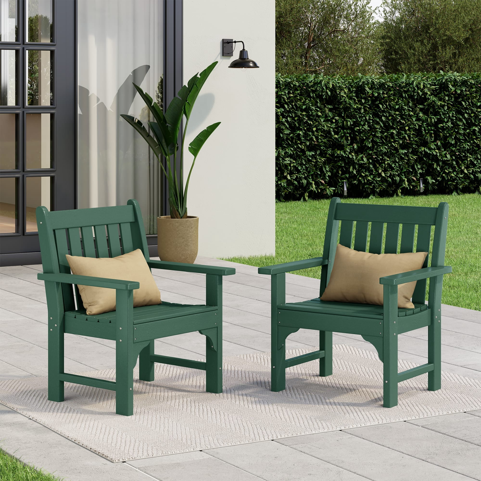 WestinTrends Malibu Outdoor Patio HDPE Adirondack Dining Arm Chairs (Set of 2), Dark Green