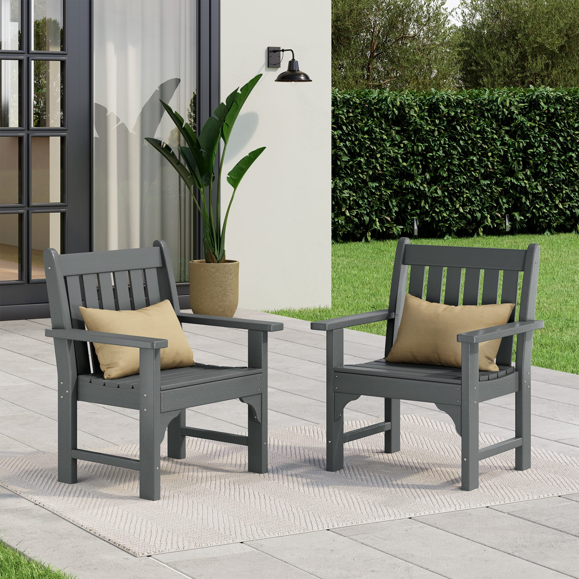 WestinTrends Malibu Outdoor Patio HDPE Adirondack Dining Arm Chairs (Set of 2), Gray