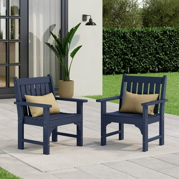 WestinTrends Malibu Outdoor Patio HDPE Adirondack Dining Arm Chairs (Set of 2), Navy Blue