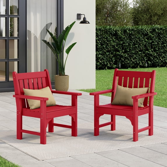 WestinTrends Malibu Outdoor Patio HDPE Adirondack Dining Arm Chairs (Set of 2), Red
