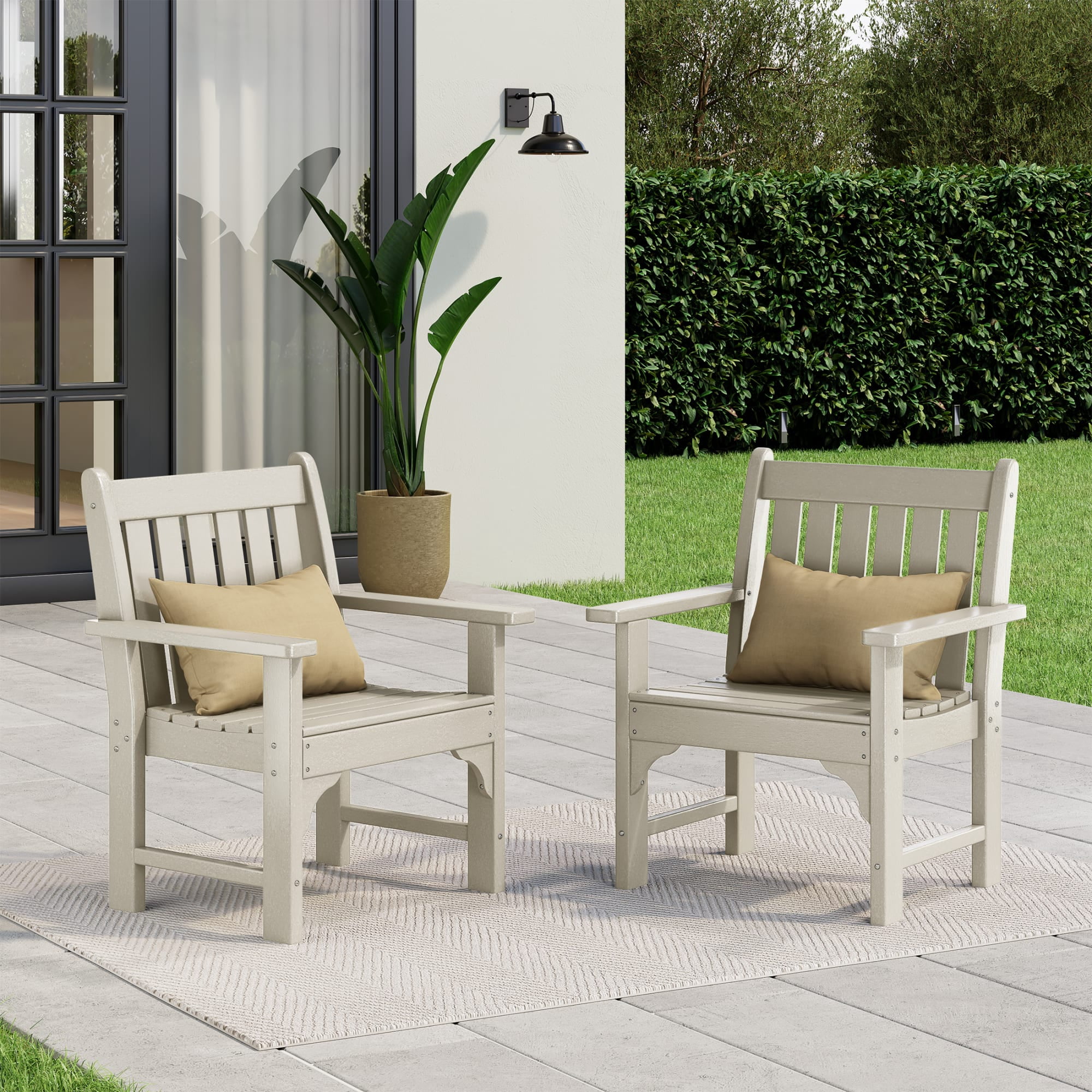 WestinTrends Malibu Outdoor Patio HDPE Adirondack Dining Arm Chairs (Set of 2), Sand