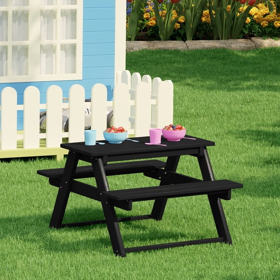 WestinTrends Malibu Outdoor Patio Kids HDPE Plastic Picnic Bench Table, Black