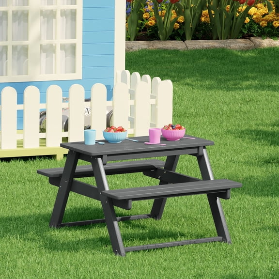 WestinTrends Malibu Outdoor Patio Kids HDPE Plastic Picnic Bench Table, Gray