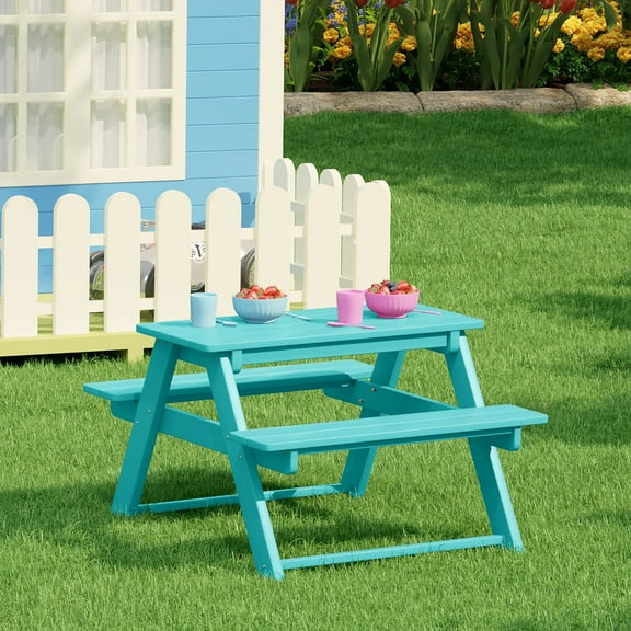 WestinTrends Malibu Outdoor Patio Kids HDPE Plastic Picnic Bench Table, Turquoise