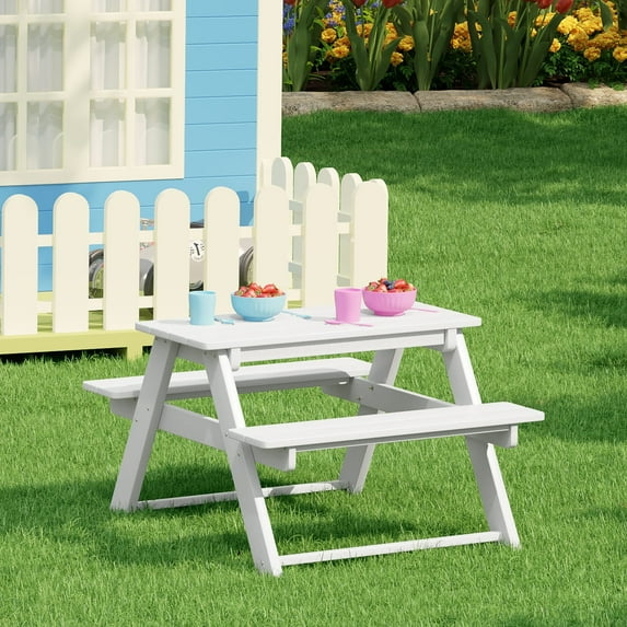 WestinTrends Malibu Outdoor Patio Kids HDPE Plastic Picnic Bench Table, White