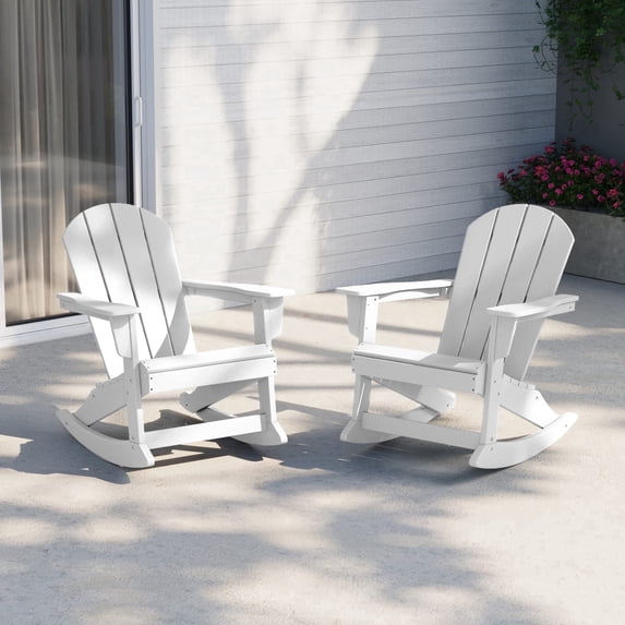 WestinTrends Malibu Outdoor Patio Porch Rocking Adirondack Chair (Set of 2), White