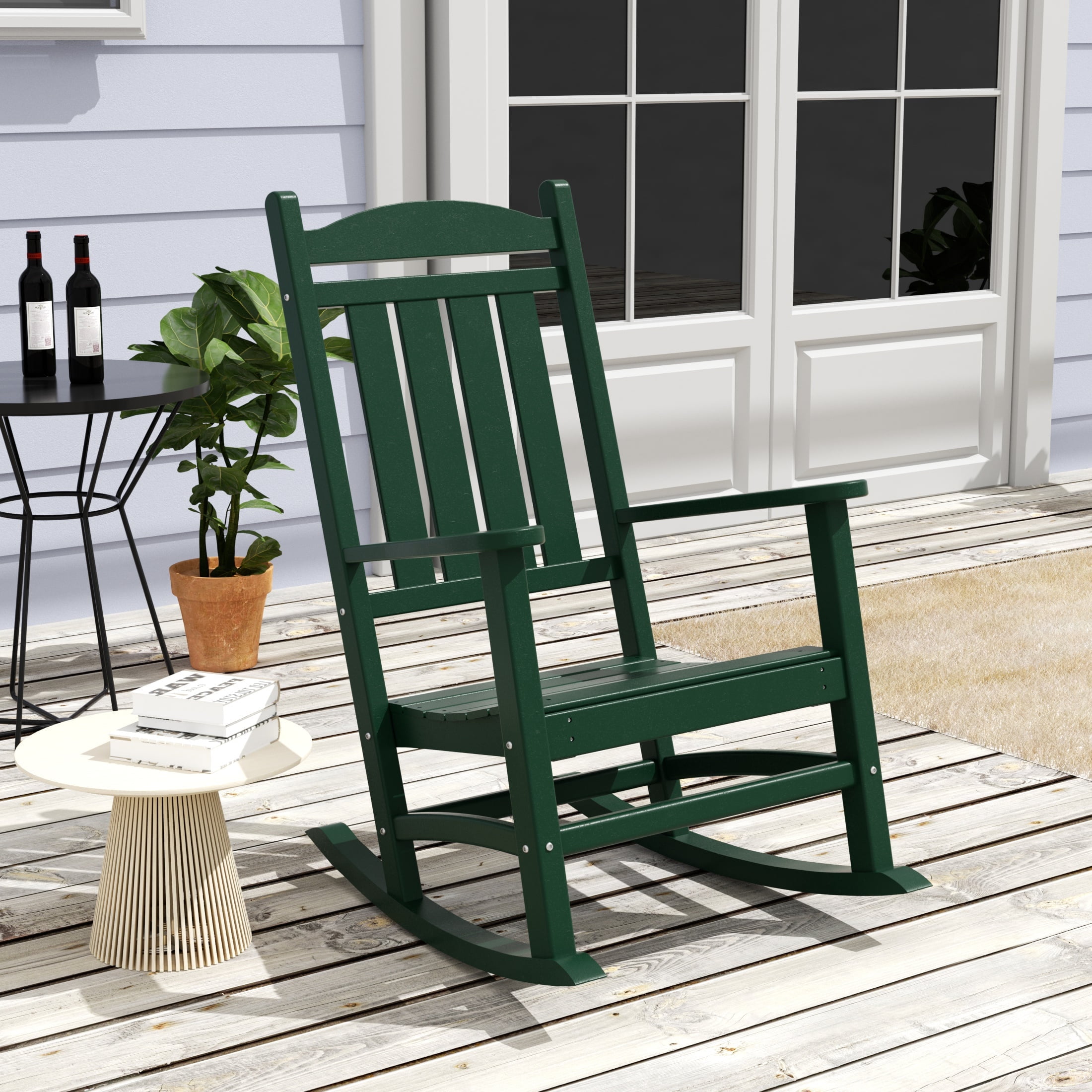 Dark Green HDPE Outdoor Rocking Chair with Fixed Arms