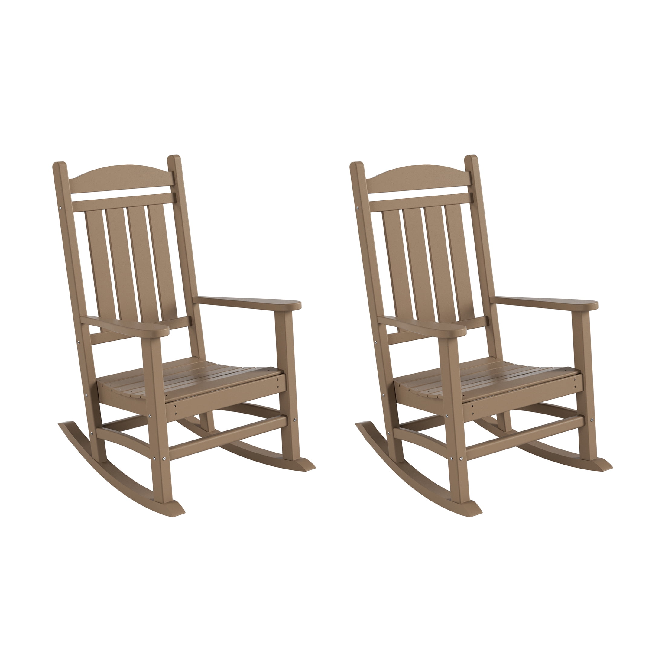 WestinTrends Malibu Outdoor Rocking Chair Set of 2, All Weather Poly Lumber Adirondack Rocker Chair with High Back, 350 Lbs Support Patio Rocking Chair for Porch Deck Garden Lawn, Weathered Wood