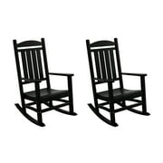 WestinTrends Malibu Outdoor Rocking Chair Set of 2, All Weather Poly Lumber Adirondack Rocker Chair with High Back, 350 Lbs Support Patio Black Rocking Chair for Porch Deck Garden Lawn