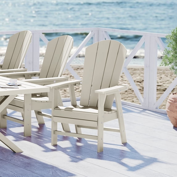 WestinTrends Malibu Patio Dining Chairs, All Weather Poly Lumber Adirondack Outdoor Chairs Restaurant Bistro Chairs Support 350 LBS, Ergonomic Curved Seat for Comfort, Sand