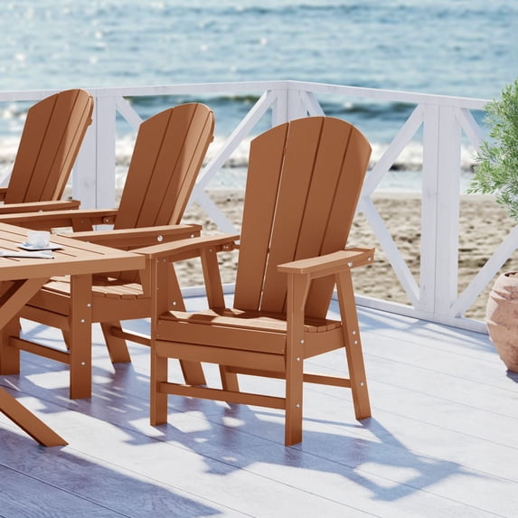 WestinTrends Malibu Patio Dining Chairs, All Weather Poly Lumber Adirondack Outdoor Chairs Restaurant Bistro Chairs Support 350 LBS, Ergonomic Curved Seat for Comfort, Teak