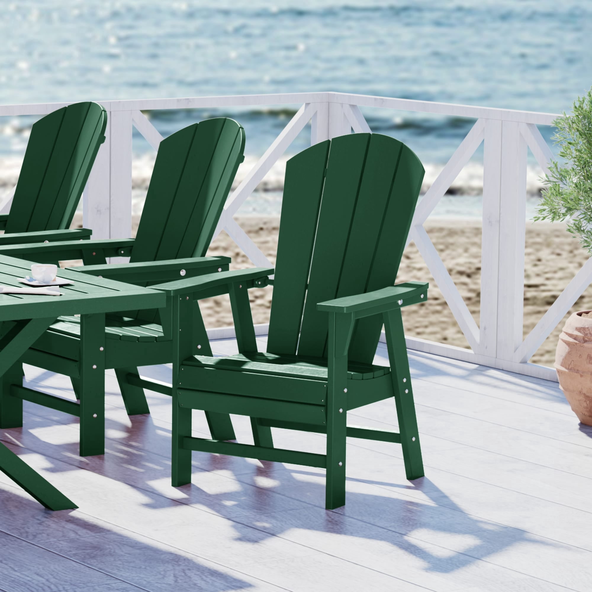 WestinTrends Malibu Adirondack Patio Dining Chairs, All-Weather Poly Lumber, Ergonomic Seat, 330-lb Capacity, Dark Green