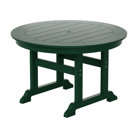 WestinTrends Malibu Patio Dining Table, All Weather Poly Lumber Adirondack 47" Trestle Round Outdoor Table with Umbrella Hole, Dark Green