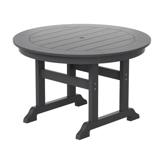 WestinTrends Malibu Patio Dining Table, All Weather Poly Lumber Adirondack 47" Trestle Round Outdoor Table with Umbrella Hole, Gray