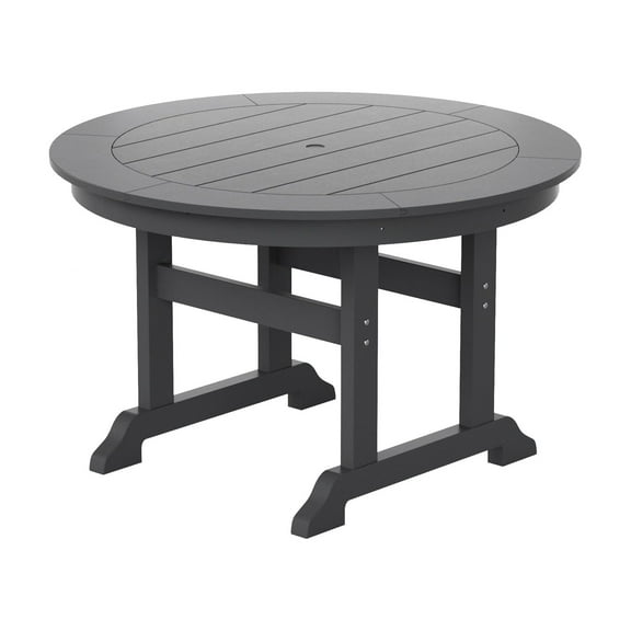 WestinTrends Malibu Patio Dining Table, All Weather Poly Lumber Adirondack 47" Trestle Round Outdoor Table with Umbrella Hole, Gray