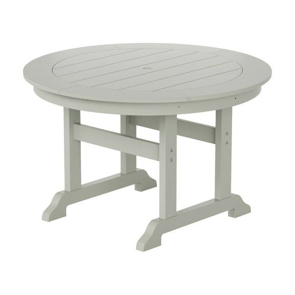 WestinTrends Malibu Patio Dining Table, All Weather Poly Lumber Adirondack 47" Trestle Round Outdoor Table with Umbrella Hole, Sand