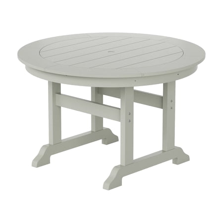 WestinTrends Malibu Patio Dining Table, All Weather Poly Lumber Adirondack 47" Trestle Round Outdoor Table with Umbrella Hole, Sand