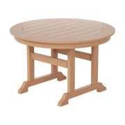 WestinTrends Malibu Patio Dining Table, All Weather Poly Lumber Adirondack 47" Trestle Round Outdoor Table with Umbrella Hole, Teak
