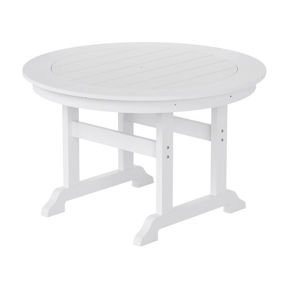 WestinTrends Malibu Patio Dining Table, All Weather Poly Lumber Adirondack 47" Trestle Round Outdoor Table with Umbrella Hole, White