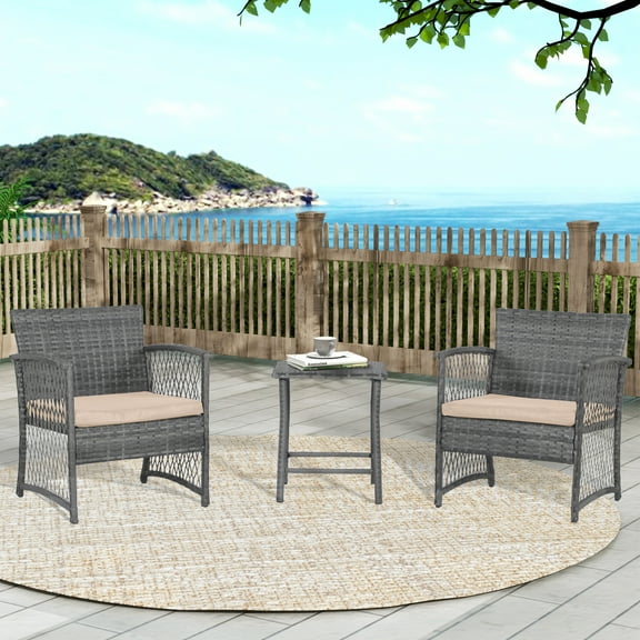 WestinTrends Melvi 3 Piece Wicker Patio Furniture Sets, All Weather PE Rattan Chair Bistro Set Outdoor Patio Conversation Set, Gray and Beige