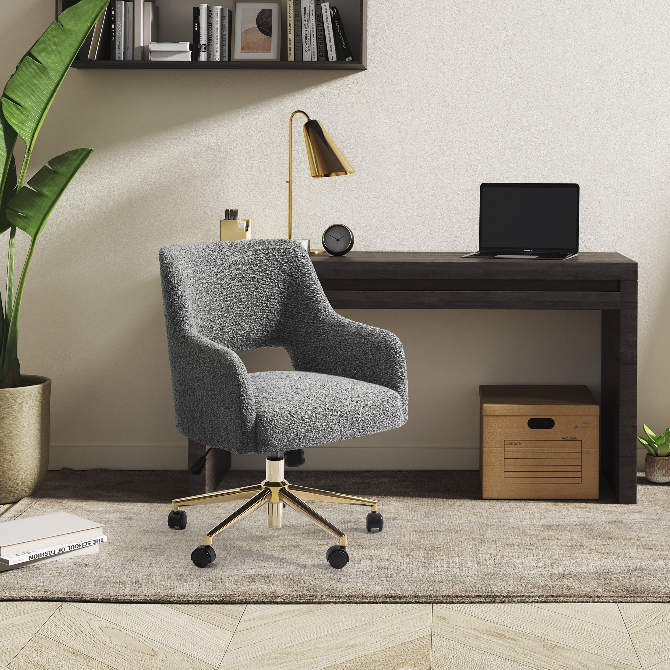 WestinTrends MidCentury Modern Office Accent Chair with Wheels, Gray