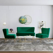 WestinTrends Mid Century Modern Tufted Velvet Loveseat Sofa and 25" Accent Chair 3-Piece Set, Green