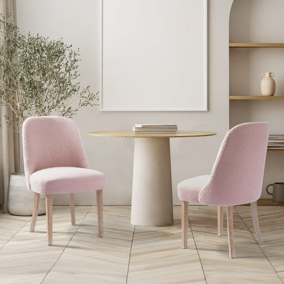 WestinTrends Mid-Century Modern Upholstered Boucle Dining Chair, Dusty Peach (Set of 2)