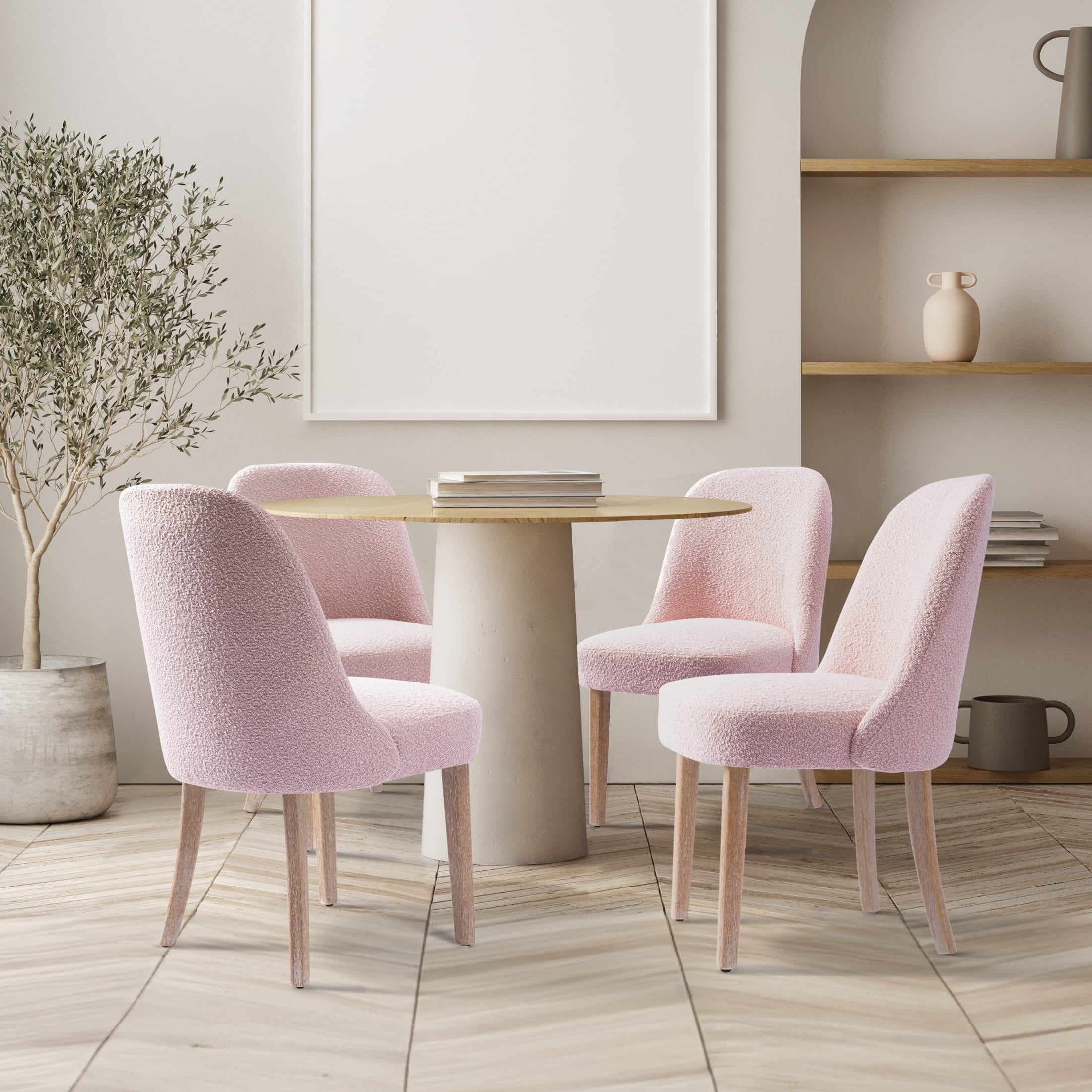Dusty Peach Upholstered Rubberwood Dining Side Chair Set