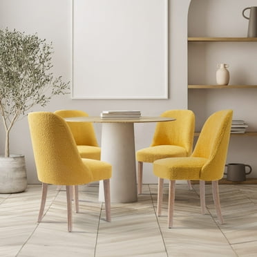 WestinTrends Mid-Century Modern Upholstered Boucle Dining Chair (Set of 4), Mustard