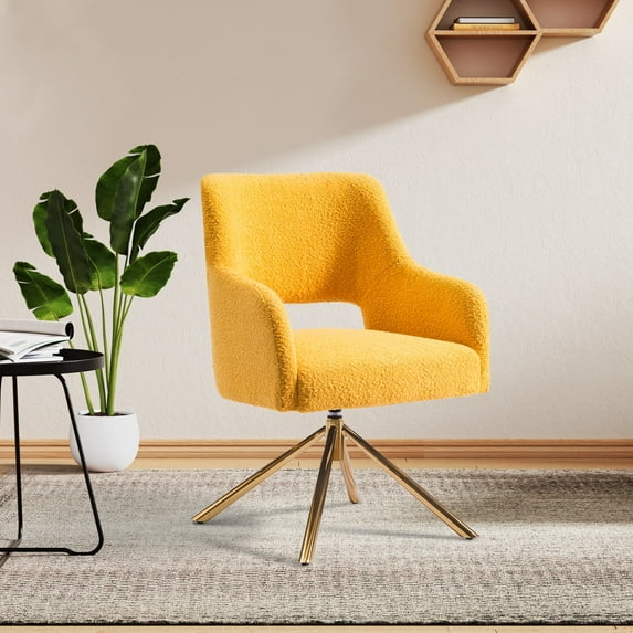 WestinTrends Mid-Century Modern Wide Boucle Swivel Accent Arm Chair, Mustard