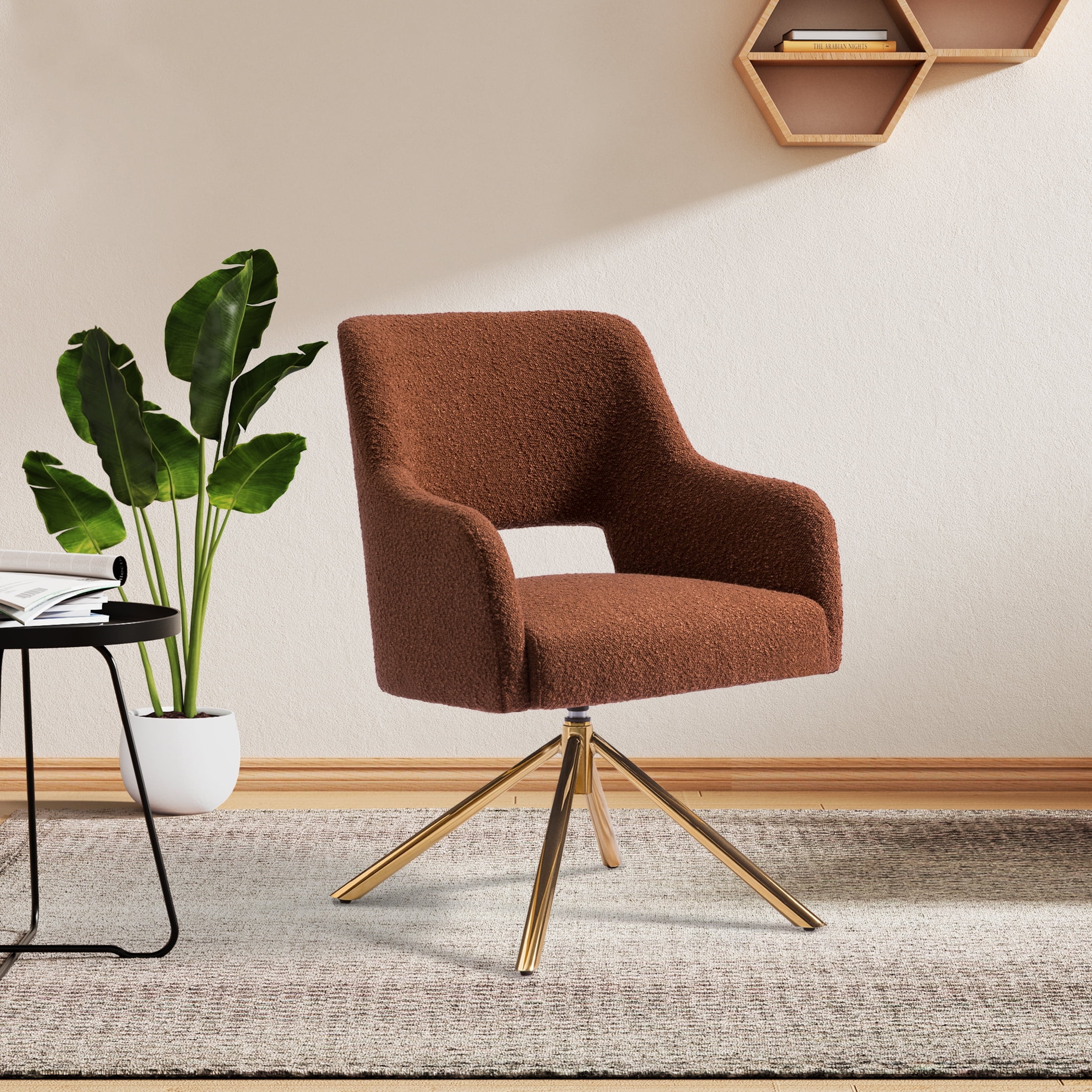 WestinTrends Mid Century Modern Wide Boucle Swivel Accent Arm Chair Rust Orange Walmart