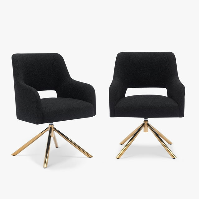 WestinTrends Mid-Century Modern Wide Boucle Swivel Accent Arm Chair (Set of 2), Black