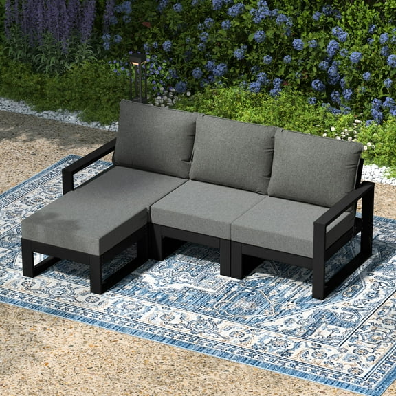 WestinTrends Montara 4-Piece Outdoor HDPE All-Weather Modern Deep Seating Patio Sofa Sectional Set with Waterproof Cushions, Black/Gray