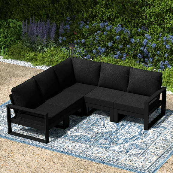 WestinTrends Montara 5-Piece Outdoor Patio Corner Sectional Sofa Conversation Set, Black/Black