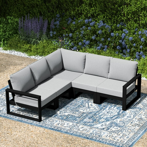 WestinTrends Montara 5-Piece Outdoor Patio Corner Sectional Sofa Conversation Set, Black/Light Gray