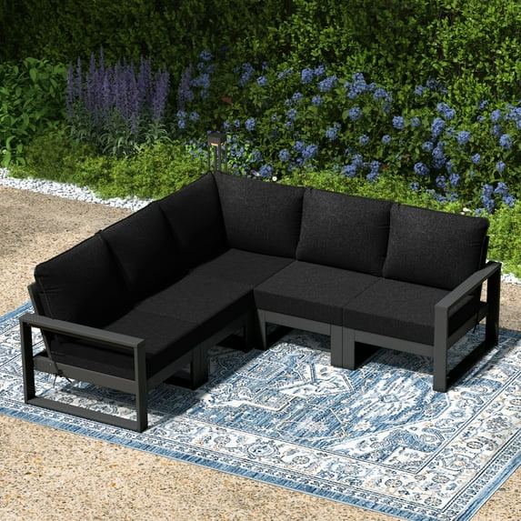 WestinTrends Montara 5-Piece Outdoor Patio Corner Sectional Sofa Conversation Set, Gray/Black