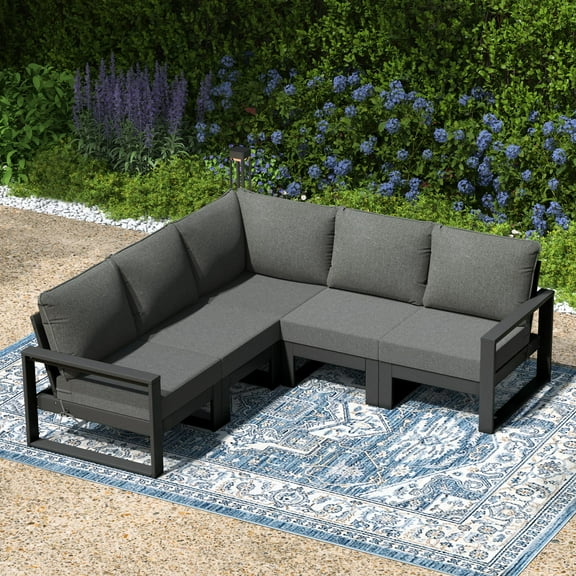 WestinTrends Montara 5-Piece Outdoor Patio Corner Sectional Sofa Conversation Set, Gray/Gray