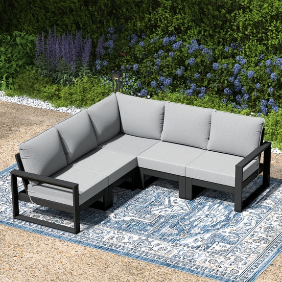 WestinTrends Montara 5-Piece Outdoor Patio Corner Sectional Sofa Conversation Set, Gray/Light Gray