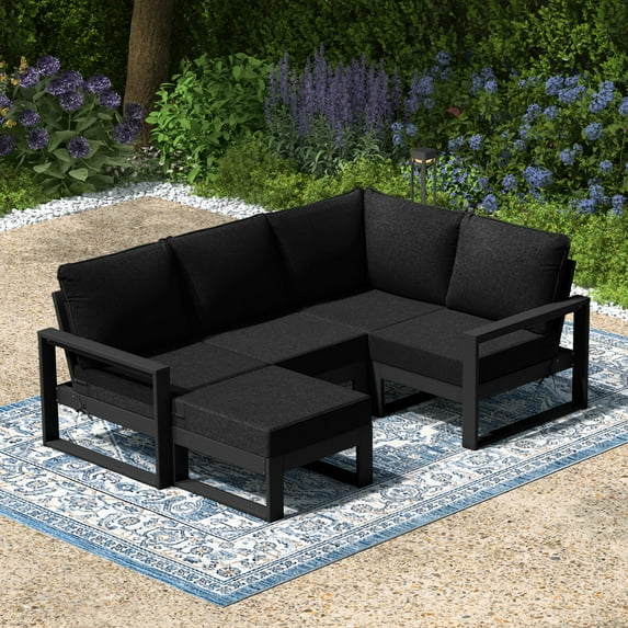 WestinTrends Montara 5-piece Outdoor Sectional Modular Patio Furniture Sofa Set, Black/Black