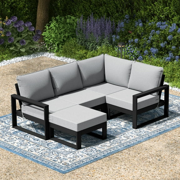 WestinTrends Montara 5-piece Outdoor Sectional Modular Patio Furniture Sofa Set, Black/Light Gray