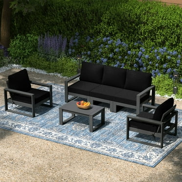 WestinTrends Montara 6-Piece Modern HDPE Outdoor Patio Furniture Sofa Conversation Set with Coffee Table, Black