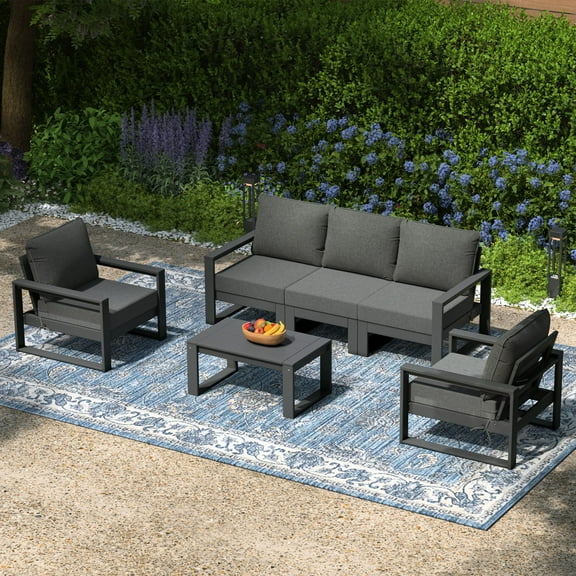 WestinTrends Montara 6-Piece Modern HDPE Outdoor Patio Furniture Sofa Conversation Set with Coffee Table, Gray