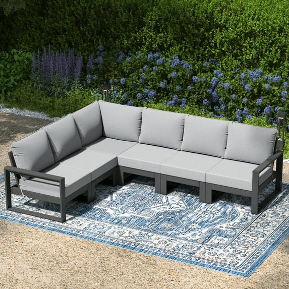 WestinTrends Montara 6-Piece Outdoor L-Shaped Patio Corner Sectional Sofa Conversation Set, Gray/Light Gray